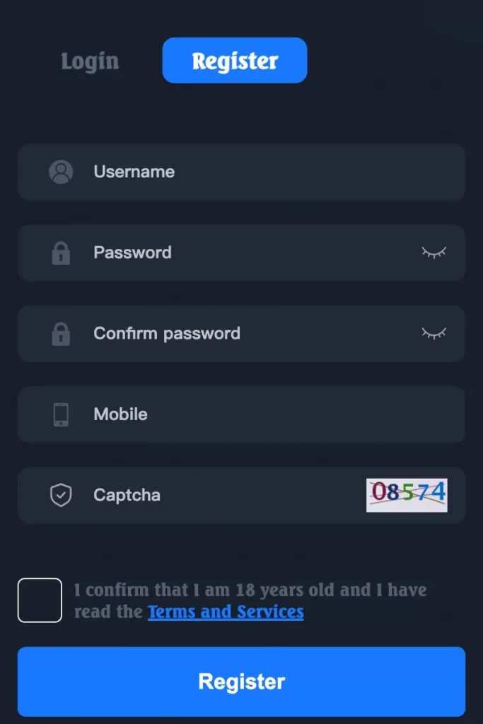 JILIMAC Online casino register page with secure login, games, and app download